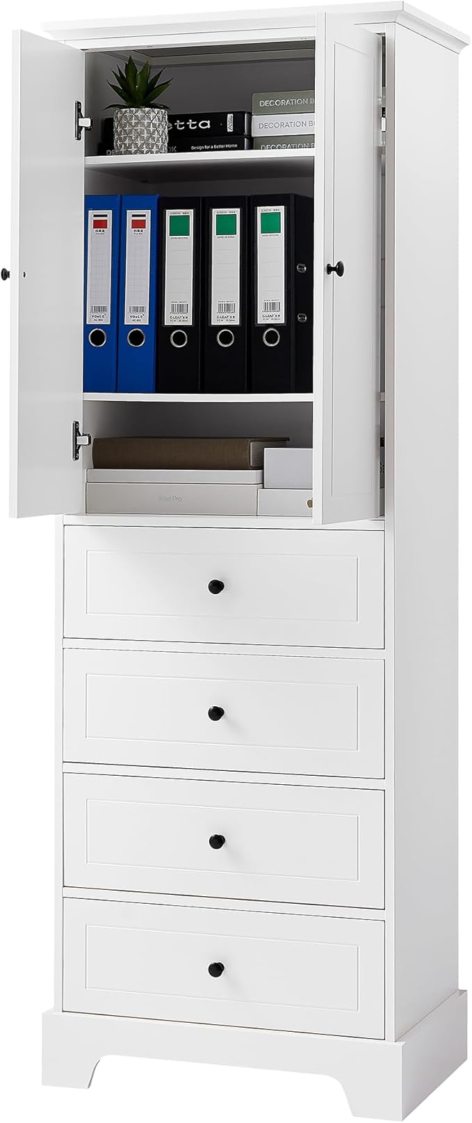 Favfurish 68" Tall Bathroom Storage Cabinet with Doors and 4 Drawers,Modern Linen Cabinets w/Adjustable Shelves & Anti-Tipping Device,Freestanding Organizer for Bath Room,Study,Office,Kitchen White