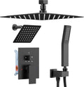 Shower Faucet Set Matte Black Shower Systems, STARBATH 3 Way Shower Faucet with 2 in 1 Handheld, Ceiling Mount 12+6" Dual Rain Shower Head for Two People, Shower Valve with 5 Diverter Complete