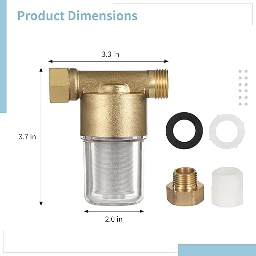 yeesport Garden Hose Sediment Filter, Inline Water Filter Washing, Machine Water Filter for Electric Water Heater, Shower, Garden Hose, Anti Clogging, 3.7 x 3.3 x 2.0 in