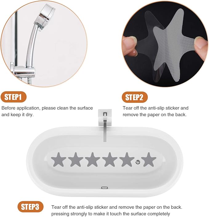 Anti Slip Shower Stickers, 24 PCS Safety Bathtub Stickers Adhesive Decals with Premium Scraper (Gray)