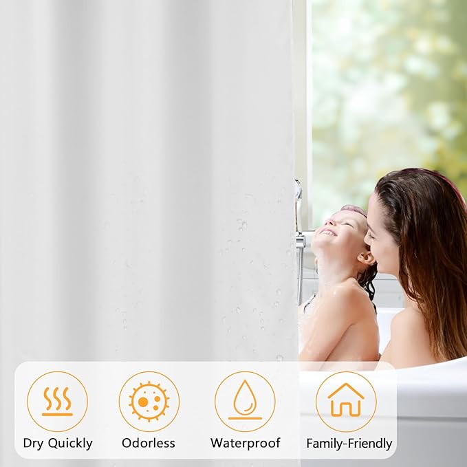 2-Pack Waterproof Fabric Shower Curtain Liner, Washable Cloth Shower Liner with 3 Extra-Large Magnets, 72 x 72 inch Hotel Quality White Lightweight Bathroom Shower Curtain Set