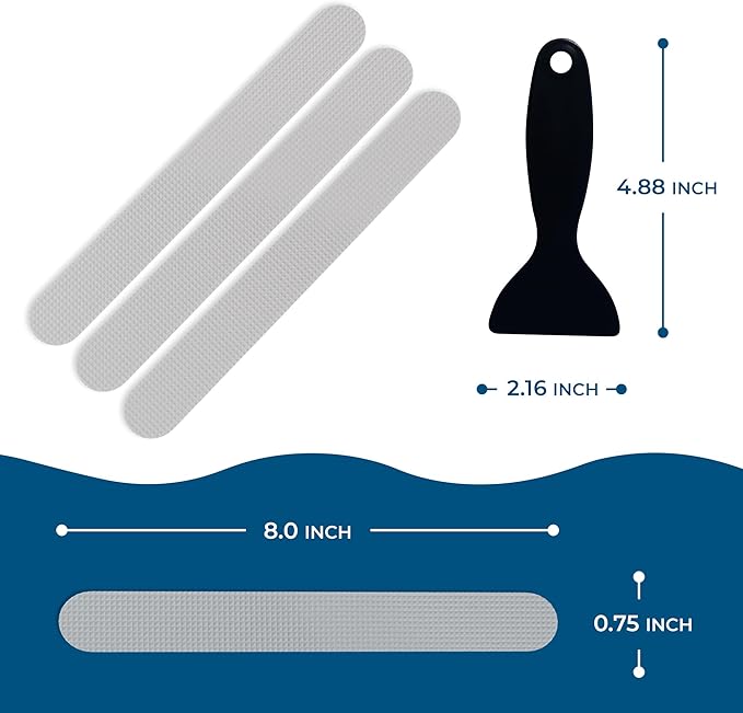 Anti-Slip Shower Stickers - Help Reduce Slipping in Bathtub & Shower, Gray Non-Slip Bath Strips, Strong Adhesive Bathtub Appliques Suitable for Homes with Kids, Adults & Seniors - 24 Pcs - Homergy