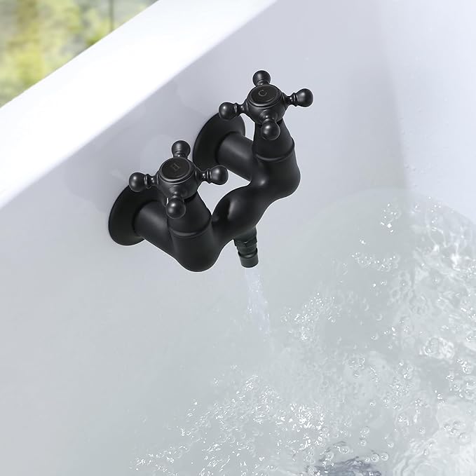 SUMERAIN Vintage Leg Tub Filler 3-3/8-Inch Center Wall Mount Tub Faucet, Cross Handle Matte Black
