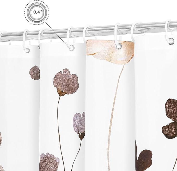 Gibelle Extra Long Shower Curtain 72 x 84, Watercolor Floral Fabric Shower Curtain, Brown Beige Flower Decorative Bathroom Shower Curtain Set