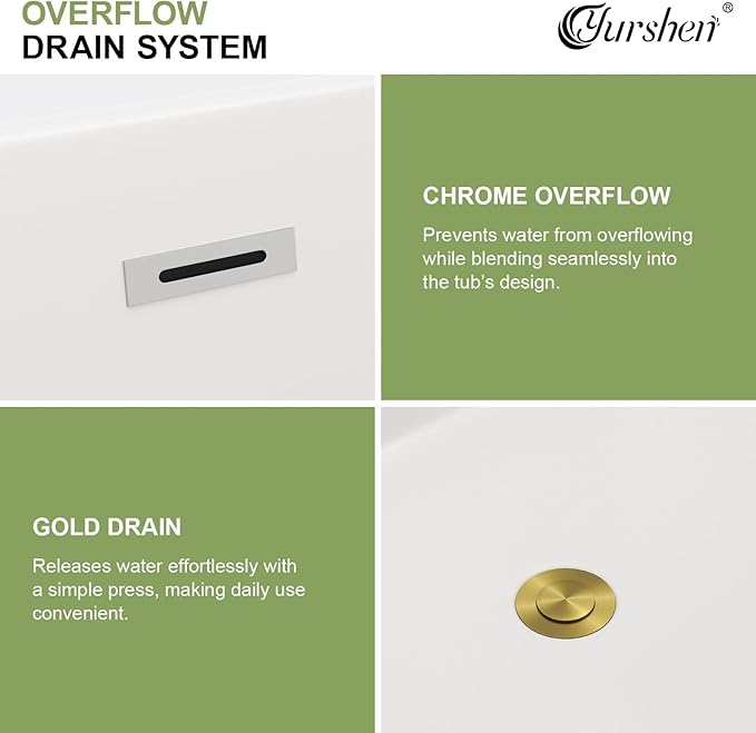 59 Inch Freestanding Acrylic Bathtub White Roll Top Soaking Tub with Gold Drain Glossy Finish for Elegant Bathroom Style, YSB9220