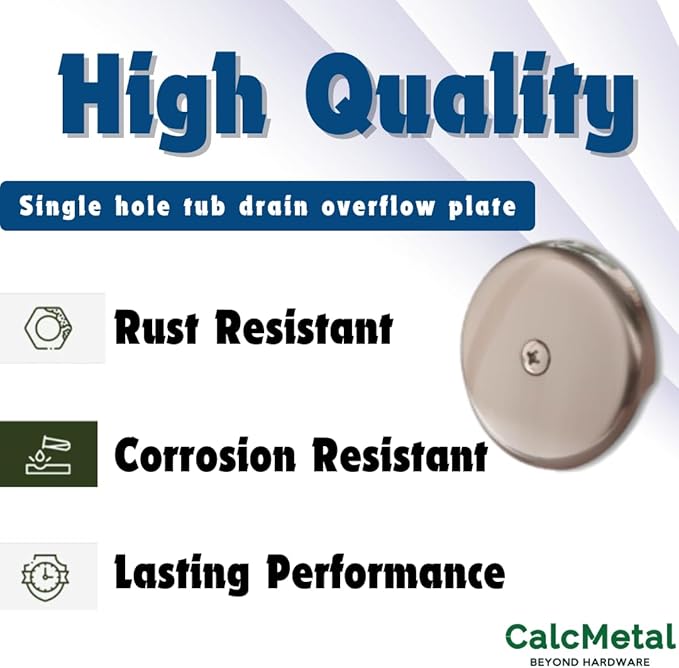 Single Hole Bathtub Drain Overflow Plate with One Matching Screws, Easy to Install, Satin Nickel