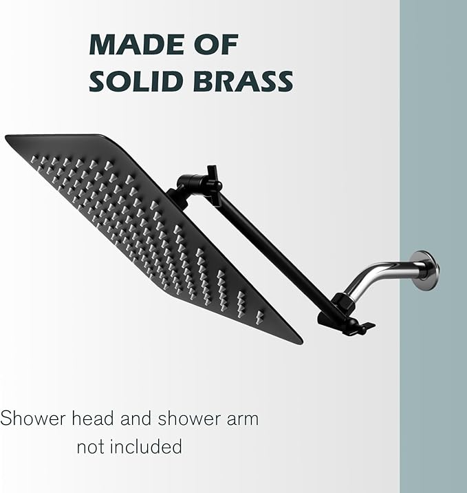 Heavy Duty Adjustable Shower Arm, 11" Brass Extension with Gear Lock Teeth & Swivel Nut, Strong Load Support, No Sagging, Keeps Shower Head Straight, Leak-Free, G1/2 Universal (Matt Black)