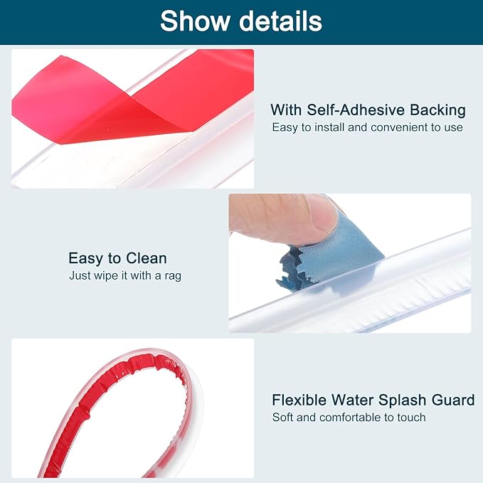 uxcell 118 Inch Collapsible Shower Barrier Stopper Water Splash Guard Blocker 118"Lx0.8"Wx0.5"H for Bathroom Kitchen Wet and Dry Separation, Clear