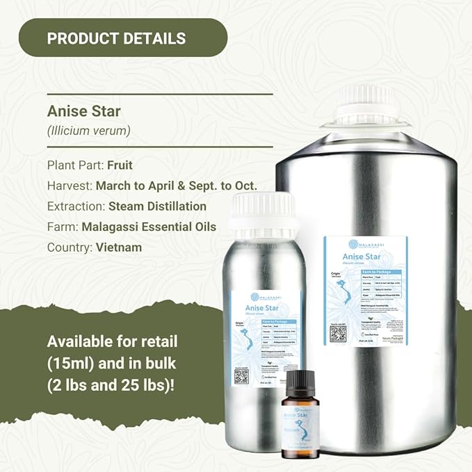 Star Anise Essential Oil - Direct from Malagassi Essential Oils - Premium Star Anise Seed Oil for Aromatherapy, Diffuser, Candle, Soap, Skin and Hair (8oz)