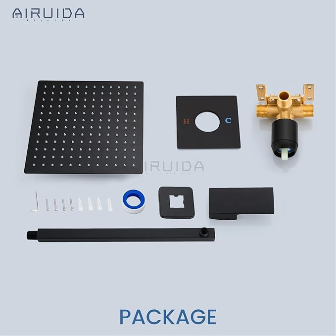 Airuida Shower Faucet Set Bathroom Rain Shower System SUS304 Stainless Steel Single Handle With Male Threads Rough-in Valve Shower Trim Kit 10 Inch Wall Mount Shower Head Matte Black