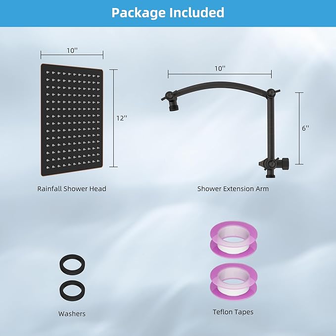 Hibbent All Metal cUPC Certified Rain Shower Head, 12'' High Pressure Rainfall Showerhead with 16" Shower Head Extension Arm, Brass Adjustable Shower Arm Extender, fixed Showerheads, Oil Rubbed Bronze