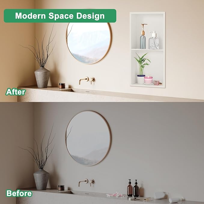 SaniteModar Shower Niche, Stainless Steel Niche for Shower Wall, 24" x 12" No Tile Needed,Recessed for Bathroom Storage (Warm White, 24" x 12",Double)