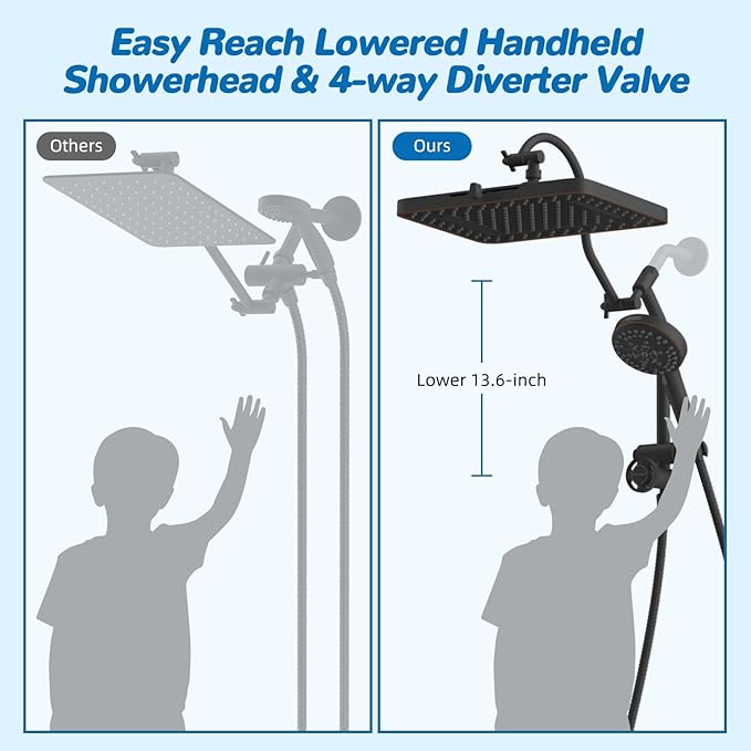 Hibbent cUPC Certified 13'' Shower Head Combo, High Pressure 5 Spray Rainfall Showerhead, 10 Spray Handheld, All Metal Easy Reach 4-way Diverter with Pause Mode, 71'' Hose & Holder, Oil-Rubbed Bronze