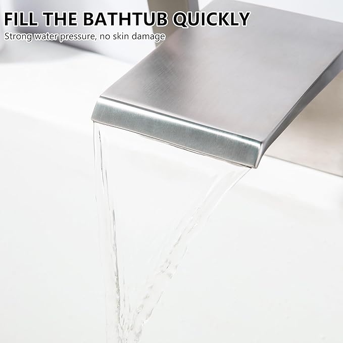 LIWEIKE Roman Tub Faucet with Sprayer Deck Mount Bathtub Faucet with Hand Shower for 3 Hole Waterfall Faucet with Hand Shower Brushed Nickel