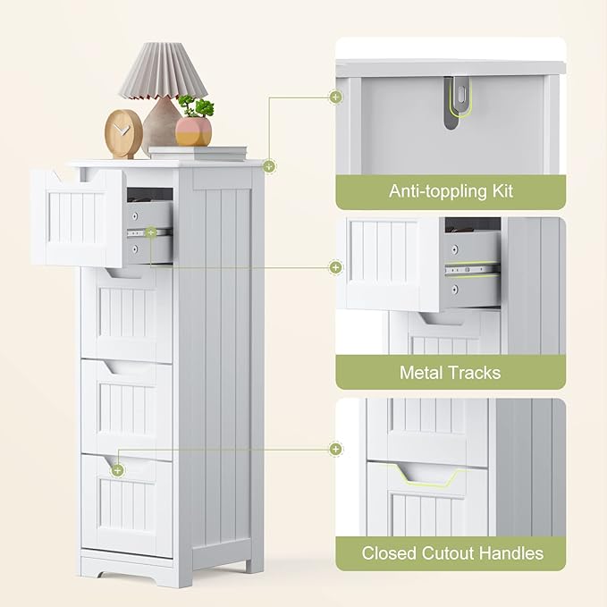 Gizoon 33'' Bathroom Storage Cabinet Freestanding with Drawers Floor Organizer Cabinet for Hallway Living Room and Bathroom, White