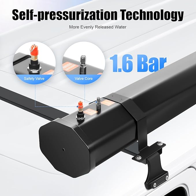 Self-Pressurized Water Tank for Camping Showers 30L, Roof Rack Mount Road Shower with Hose & Shower Head, Vehicle Water Storage for Car, SUV, RV, Beach, and Off-Road Adventures