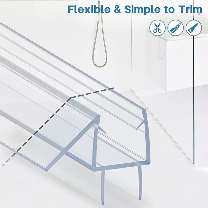 Shower Door Bottom Seal Strip, 2PCS Seal Strip, Ultra Clear PVC, 39" Length, Fits 12mm Thick Glass, Prevents Leaks, Easy Installation, No Adhesive Required (Ultra Clear, 39in for 1/2"(12mm) Door)