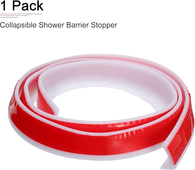 39"x0.8"x0.5" (LxWxH) Collapsible Shower Barrier Stopper - 1 Pack - Good for Bathroom Kitchen - L Shape Water Splash Guard Blocker - White