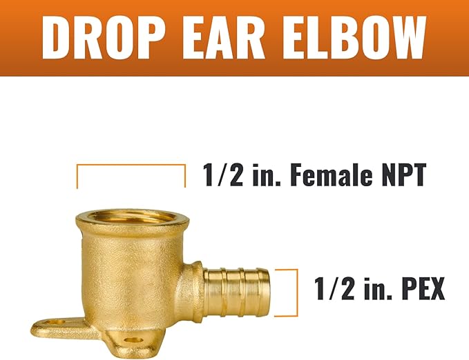 SUNGATOR 8-Pack Pex Drop Ear Elbow 1/2", No Lead Brass Fittings, UPC Certified, ASTM F1807