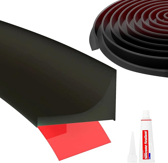Shower Threshold Water Dam Barrier 67", Silicone Sealant Included, Collapsible Self-Adhesive Water Blocker, Shower Door Water Stopper for Floor Bathroom Kitchen Bathtub Sink