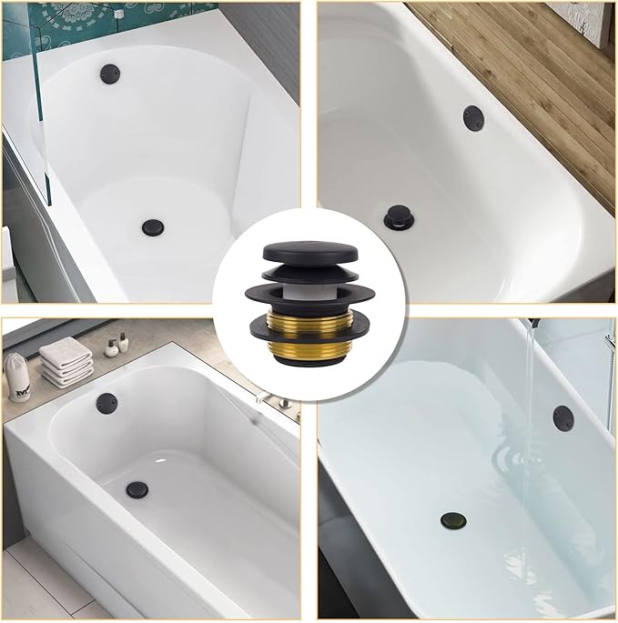 Black Tub Drain Bathtub Drain Conversion Kit with Two-Hole Overflow Faceplate, Minupwell Replacement Tip-Toe Bath Drain Trim Kit with Universal Fine/Coarse Thread Assembly, Matte Black