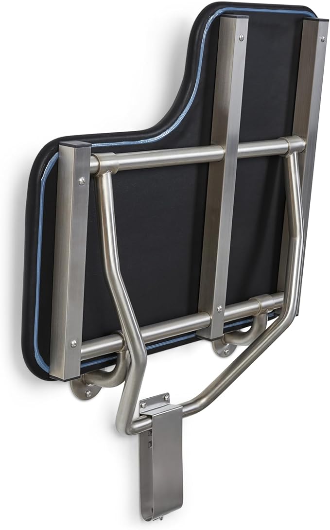 28" x 22.5" Black Padded Cushion Wall Mount Folding Right-Handed Transfer Bench Shower Seat, ADA Compliant