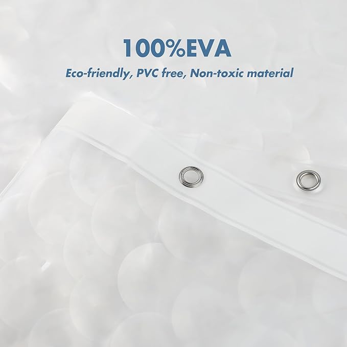 WELTRXE Extra Long Shower Curtain Liner, 72x78 Inch 3D Clear Bubble Heavy Duty Waterproof Shower Curtain Liner with Magnets Thick Plastic Shower Curtains Weighted Bathroom Shower Liner, 12 Hooks