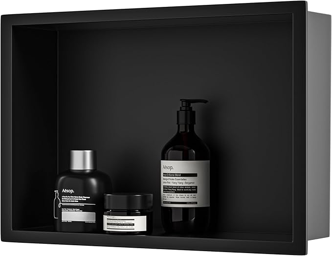 Stainless Steel Shower Niche 18" X 12" Matte Black No Tile Needed Niche Shower for Bathroom Storage Recessed Wall Shelf Over Mount Installation