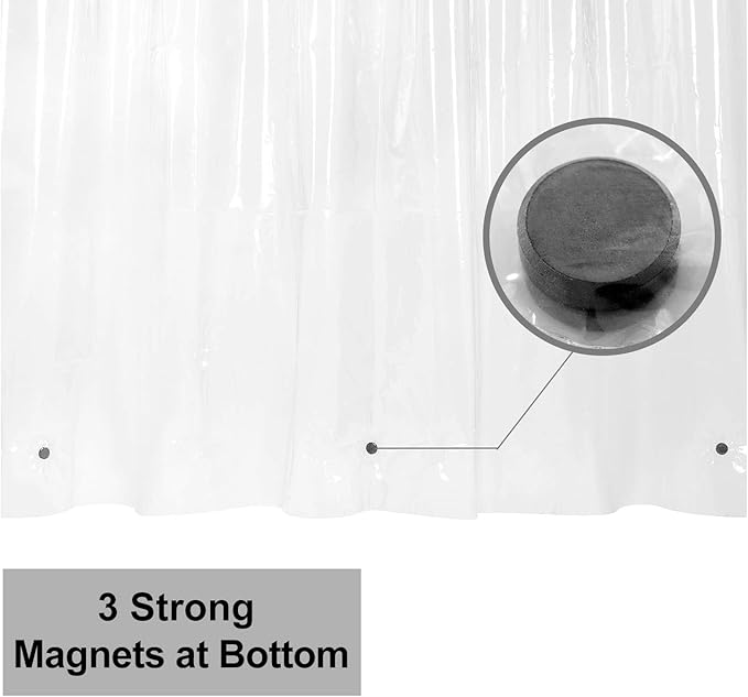 54x78 Inch Stall Shower Curtain/Liner 8G Heavy Duty Clear PEVA, 3 Bottom Magnets, Waterproof, PVC Free, Metal Grommets