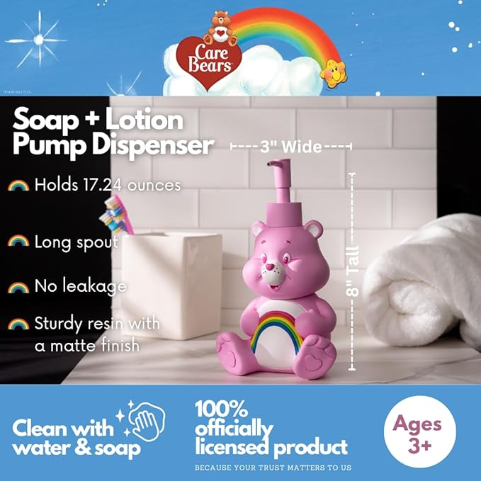 Care Bears Cheer Bear Soap/Lotion/Hand Sanitizer Resin Pump Dispenser, 10.36 Ounces, (Officially Licensed Product) by Franco Collectibles