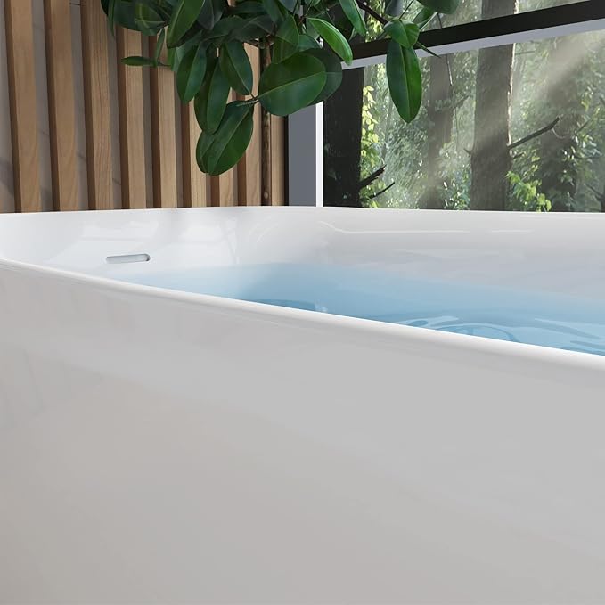 59" Acrylic Freestanding Bathtub, Single Slipper Free Standing Tub, Soaking Tub with Integrated Slotted Overflow, Toe-Tap Chrome Drain, cUPC Certified, Glossy White