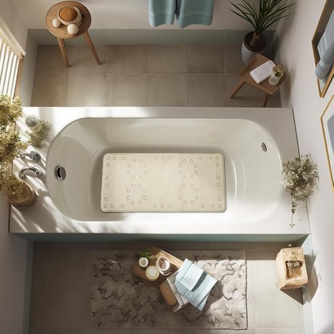 Double Layer Foam Non Slip Bathtub Mat 37x17in, More Comfortable and Thicker Tub Mat Than Ordinary Foam Shower Mat, Bath Mat for Tub with Suction for Comfort and Safety (Ivory, 36'' x 17'')