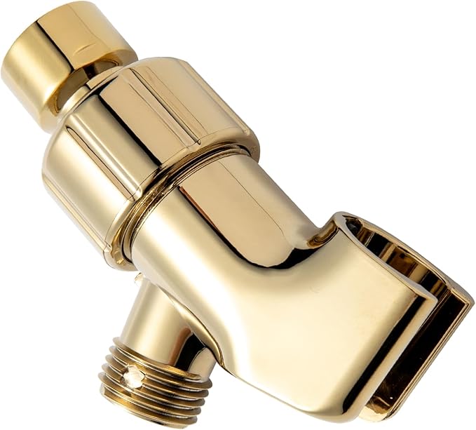 OFFO Shower Head Holder with Solid Metal Ball for Handheld Shower Head Gold, Adjustable Shower Arm Mount for Connecting Shower Arm and Shower Hose, 1/2 in IPS Female Inlet and Male Outlet