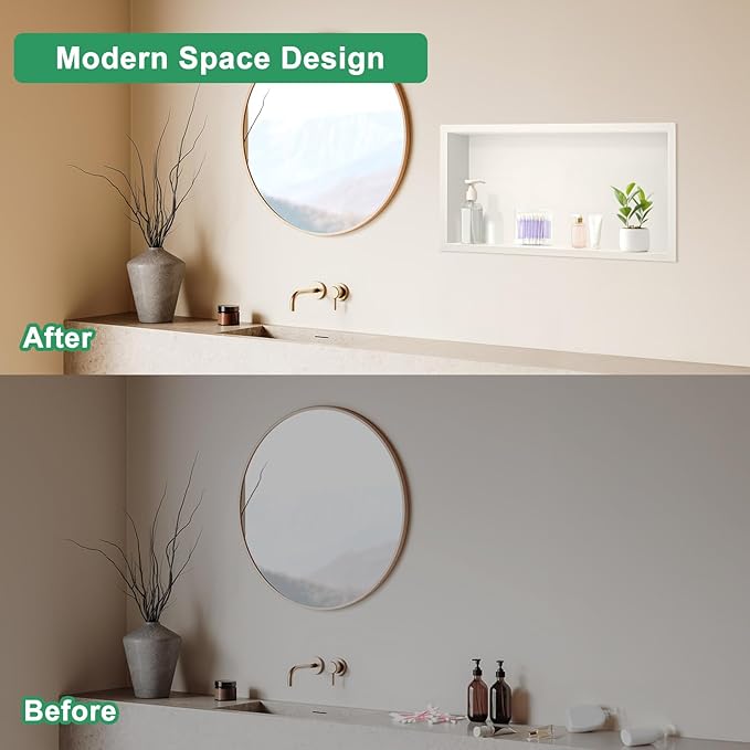 SaniteModar Shower Niche, Stainless Steel Niche for Shower Wall, No Tile Needed,Recessed for Bathroom Storage (Warm White, 24" x 12")