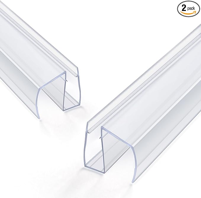 Bathroom Shower Glass Door Bottom Seal Strip, 2PCS 36 Inch Long Clear PVC Seal Strips for 1/4"(6mm) Thick Framless Glass Door Panel