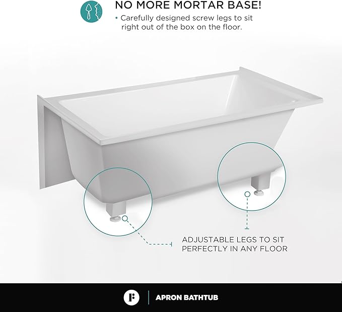 Fine Fixtures Acrylic, Fiberglass Alcove Soaking Bathtub with Integral Apron Front in Glossy White - Right Hand Drain, 66" x 36"