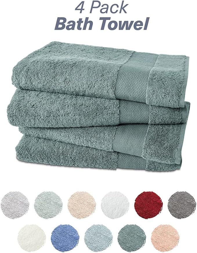 Hencely Premium Bath Towel Set of 4-28x58 Inches - High Absorbency, Quick Drying - 100% Soft Turkish Cotton Towels - Ideal for Home, Bathroom, Hotel, Spa, and Gym - Dark Green