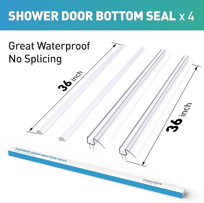 Shower Door Bottom Seal, 4 PCS 3/8" x 36" Shower Door Sweep for 3/8 Inch Glass, Frameless Glass Shower Door Seal Strip, Stop Shower Leaks and Create a Water Barrier