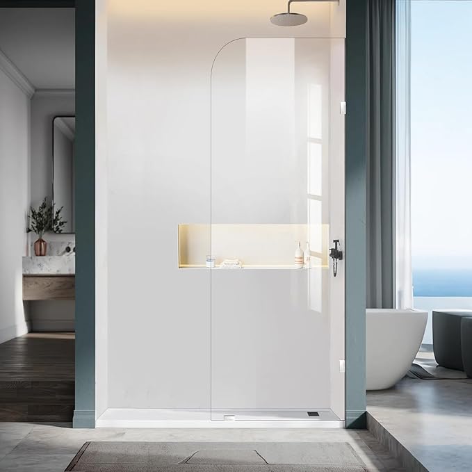 Bathroom Shower Door, 24" W ×78" H Fixed Shower Glass Panel with Clamps, 3/8" (10mm) Glass Shower Doors, Clear Tempered Frameless Shower Panel in Polished Chrome Finish