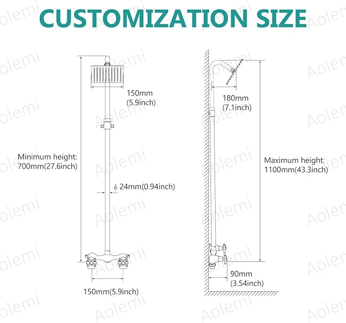 Aolemi Outdoor Shower Kit Fixtures 6 Inch Center with Adjustable Slide Bar,6 Inch Showerhead,2-Handle with Mix Valve,Polish Chrome