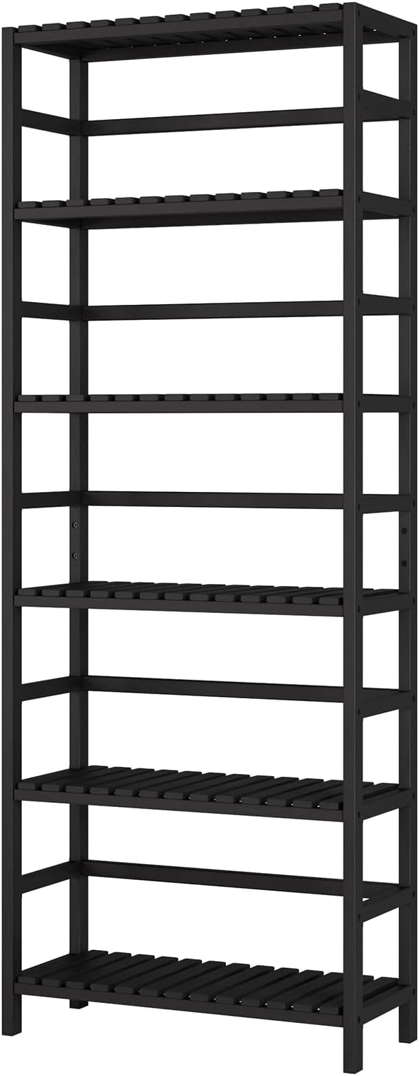 Bamjoy Bamboo Shelf, 6-Tier Bookshelf Adjustable Storage Shelves, Tall Shelving Unit Plant Stand, Storage Rack for Bathroom Home Office Living Room Kitchen, 23.6W x 10.2D x 63.4H Black