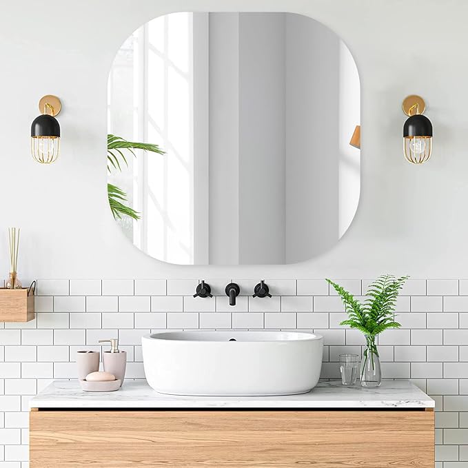 VASUHOME Frameless Bathroom Mirror, 28 x 28 Inch Wall Vanity Mirror, Large Wall Mounted Mirrors for Bathroom, Living Room, Bedroom, Entryway