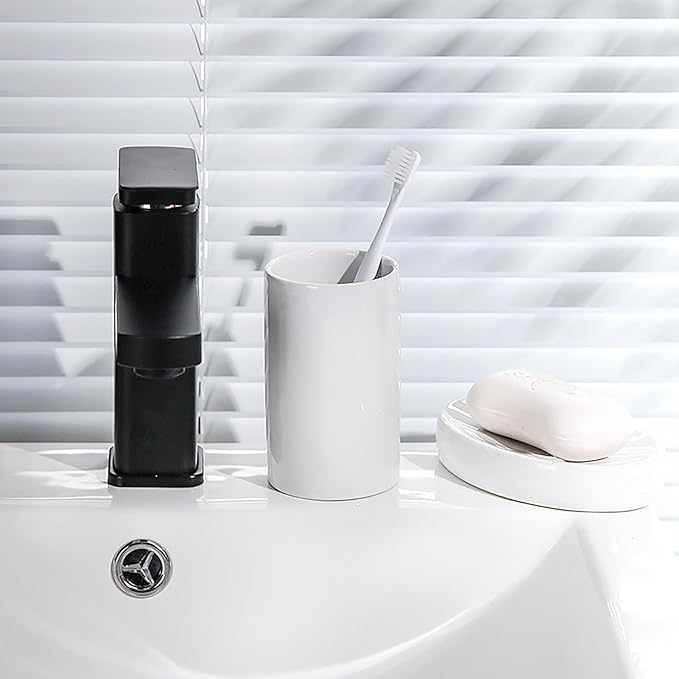 White Toothbrush Holder, Ceramic Bathroom Tumbler Cups,Toothbrush Cup, Bathroom Counter Organizer(300ml)