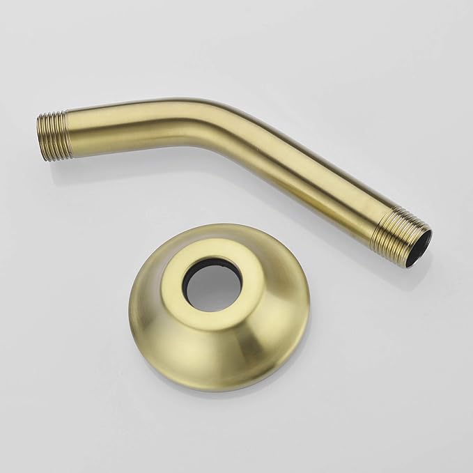 BESTILL Wall Mounted 6 Inch Shower Head Arm, Shower Arm and Flange Included, Brushed Gold