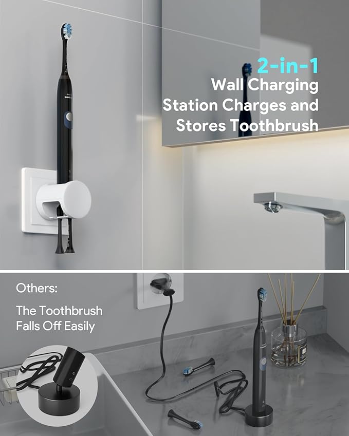 Wireless 2-in-1 Charger Station Compatible with Philips Sonicare Electric Toothbrush, 3-Port US Wall Fast Charging with 2 Toothbrush Holders for HX3000/HX6000/HX8000/HX9000 Series, IPX6, White