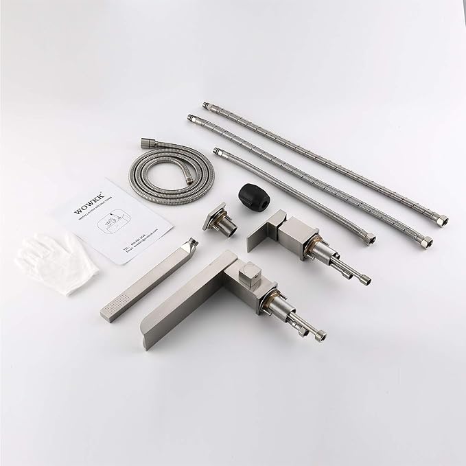 Waterfall Roman Tub Faucets Deck Mount Brushed Nickel Bathtub Faucets Brass Tub Filler Bathroom Faucets with Hand Shower