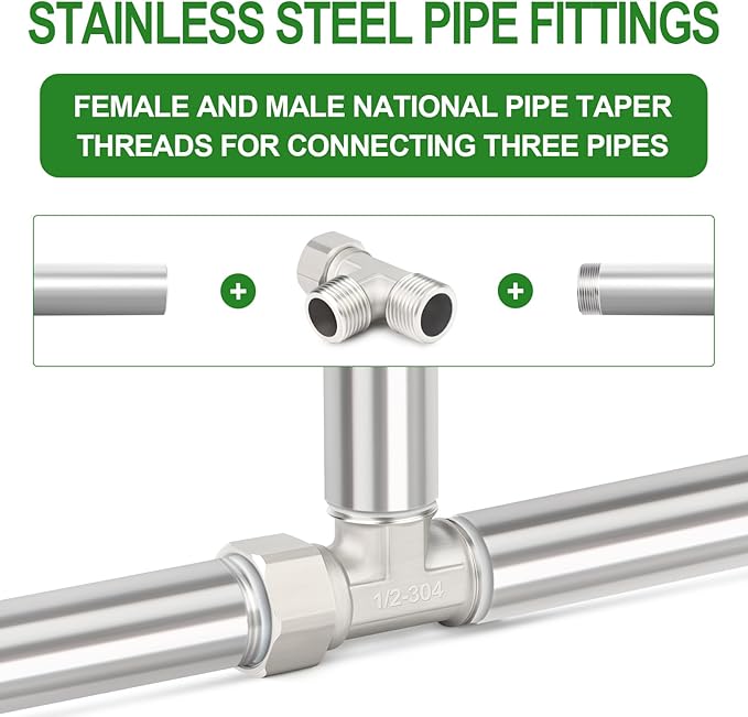 TAISHER 2PCS 304 Stainless Steel 3 Way Right Flexible Movable Tee Connector, 1/2" Male for Sprayer, Angled Valve, Shower Arm