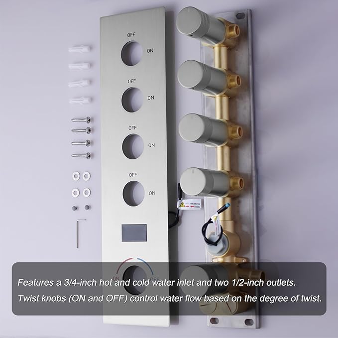 Shower System Brushed Nickel Shower Faucet Set, Digital Tempreature Display Shower Faucet with 12 inch Ceiling Mount and 8 inch Wall Mount Shower Head, with 6 PCS Body Jet, Handheld Spray