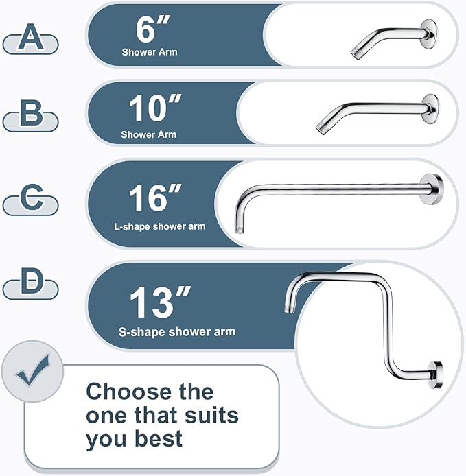 BRIGHT SHOWERS 16-Inch Shower Head Extension Arm with Flange, L Shaped Shower Extender, Extra-Long Stainless Steel Shower Pipe, Chrome