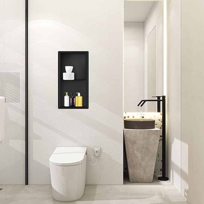 24" X 12" X 4" Stainless Steel Shower Niche Insert Tile Ready, Bathroom Wall Niche, Recessed Shower Shelf for Bathroom Storage, Matte Black
